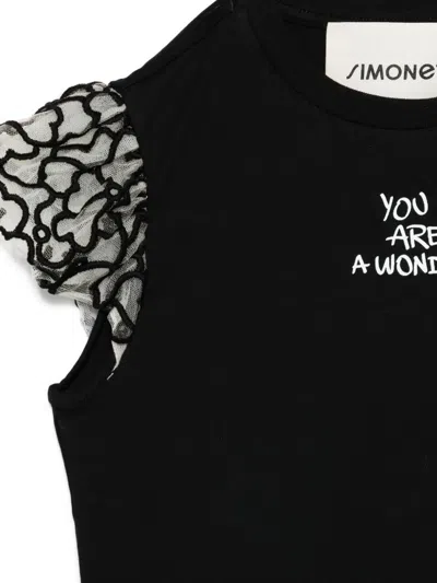 Simonetta Tシャツ  ボーイ カラー ブラック In Black