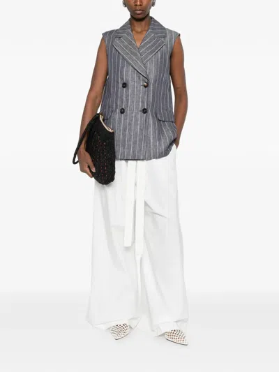 S Max Mara Smmballo Pinstripe-pattern Double-breasted Suit In Gray
