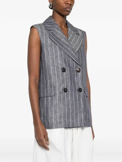 S Max Mara Smmballo Pinstripe-pattern Double-breasted Suit In Gray