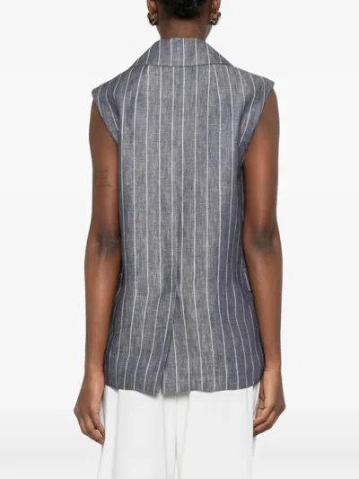S Max Mara Smmballo Pinstripe-pattern Double-breasted Suit In Gray
