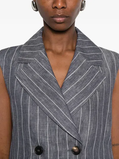 S Max Mara Smmballo Pinstripe-pattern Double-breasted Suit In Gray