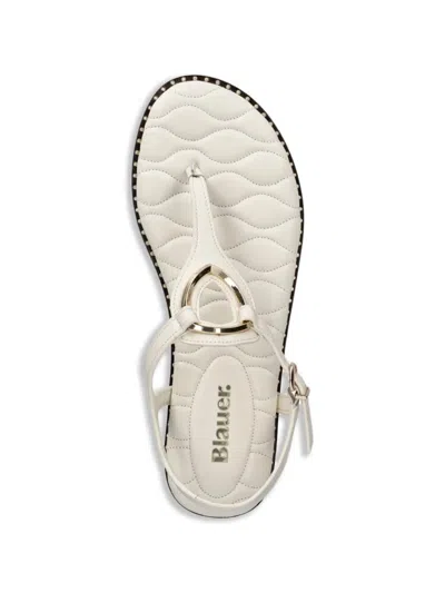 Blauer Leather Flat Sandals In White