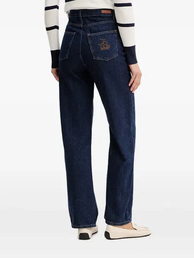 Trussardi 로고 자수 진 In Blue