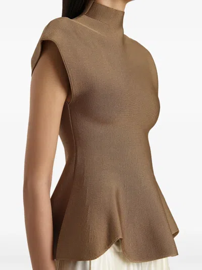 Khaite Andra Stretch-knit Turtleneck Peplum Top In Brown