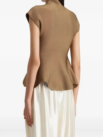 Khaite Andra Stretch-knit Turtleneck Peplum Top In Brown