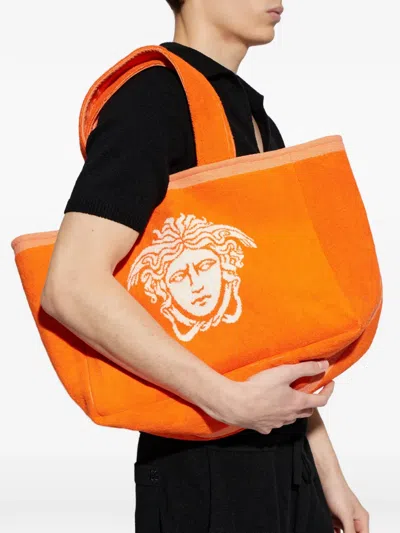 Versace 메두사 테리 자카드 비치 백 In Orange