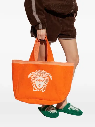 Versace 메두사 테리 자카드 비치 백 In Orange