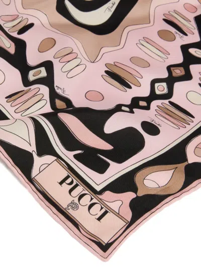 Pucci 기하학 프린트 실크 스카프 In Pink
