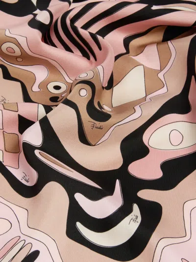 Pucci 기하학 프린트 실크 스카프 In Pink