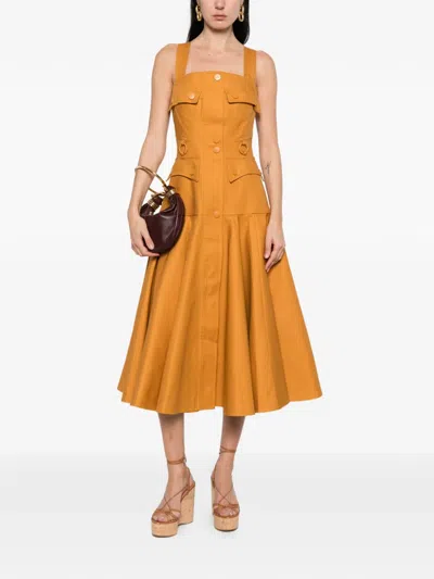 Zimmermann 포켓 유틸리티 미디 드레스 In Orange