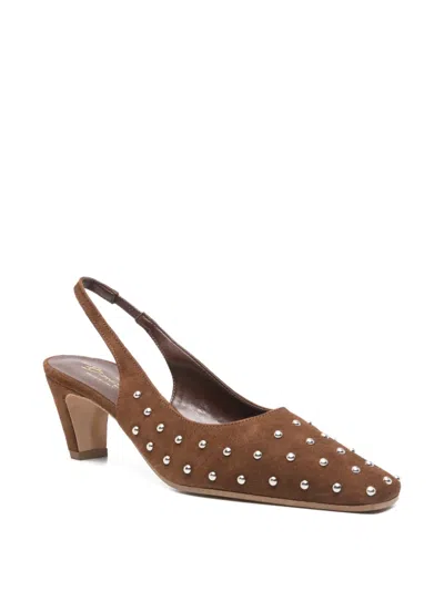 Biancadi 스터드 장식 레더 슬링백 펌프스 In Brown