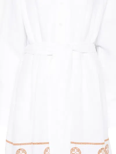 Eleventy 자수 벨트 미디 셔츠 드레스 In White