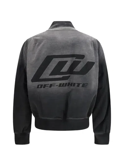 Off-white Washed Logo Denim Bomber Jacket In Black