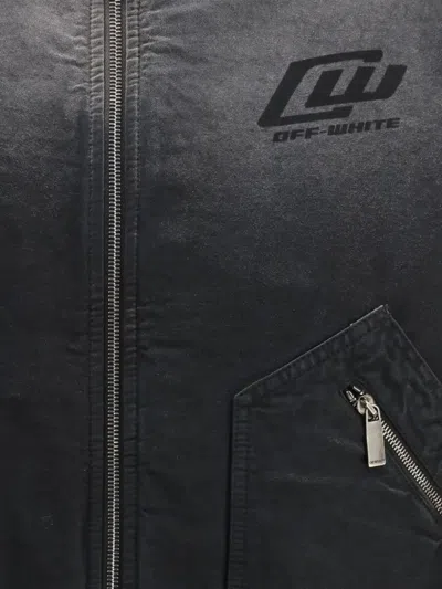 Off-white Washed Logo Denim Bomber Jacket In Black