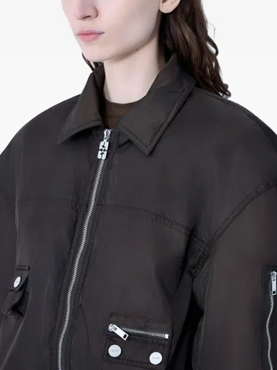Ganni Ruffled Multiple Pockets Jacket In Brown