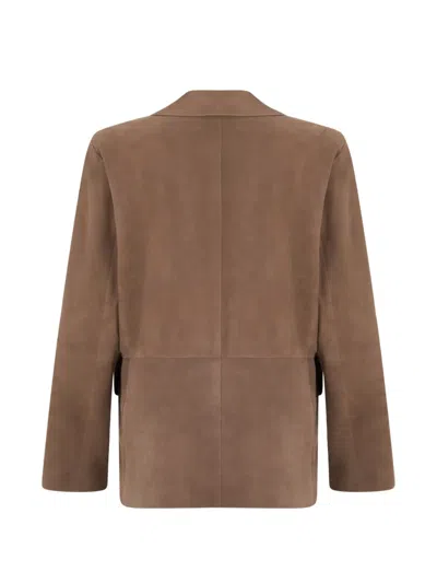 S Max Mara Anfora Suede Notched-lapel Jacket In Brown