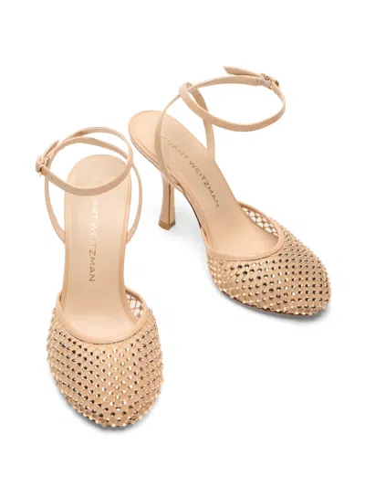 Stuart Weitzman Bareitall Crystal-embellished Ankle Strap Pumps In Burgundy