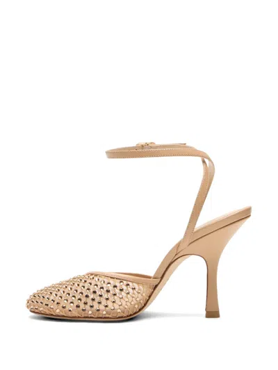 Stuart Weitzman Bareitall Crystal-embellished Ankle Strap Pumps In Burgundy