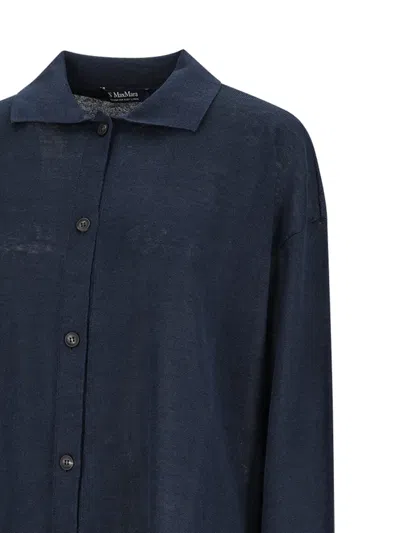 S Max Mara 클래식 칼라 버튼 가디건 In Blue