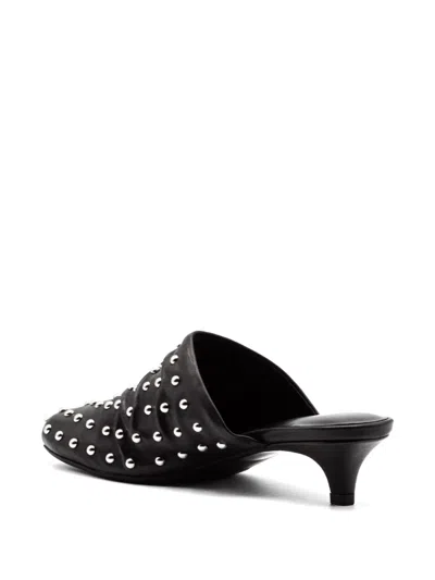 Ash Leather Kitten Heel Mules Open Back In Black