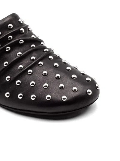 Ash Leather Kitten Heel Mules Open Back In Black