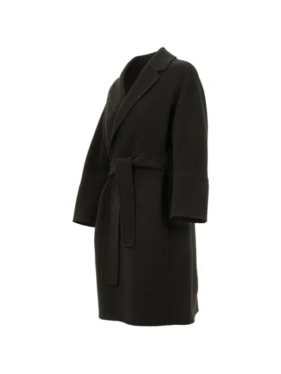 S Max Mara 벨트 노치드 라펠 코트 In Black