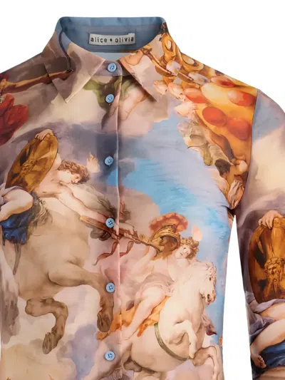 Alice And Olivia Jade Mesh Button Down Renaissance Fair In Multi