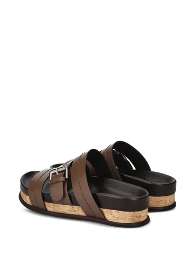 Premiata 버클 레더 플랫 샌들 In Brown