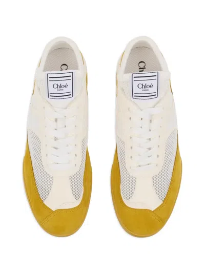 Chloé Kick Mixed Leather Retro Low-top Sneakers In White