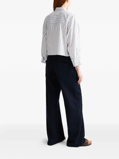 Twp 스트라이프 크롭 셔츠 In White
