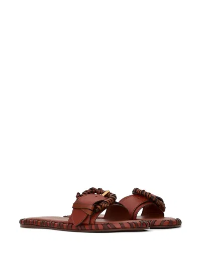 Zimmermann Alchemy Leather Sandals Open Toe Flat Sole In Brown