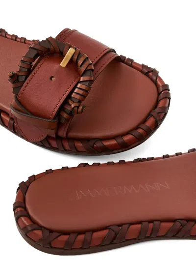 Zimmermann Alchemy Leather Sandals Open Toe Flat Sole In Brown