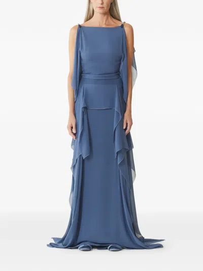 Lanvin 체인 디테일 주름 맥시 드레스 In Blue