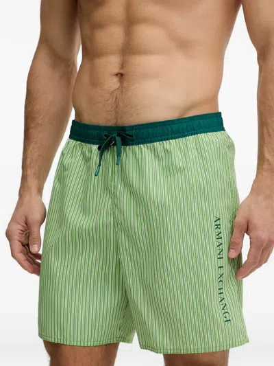 Armani Exchange 스트라이프 프린트 드로스트링 웨이스트 스윔 쇼츠 In Green