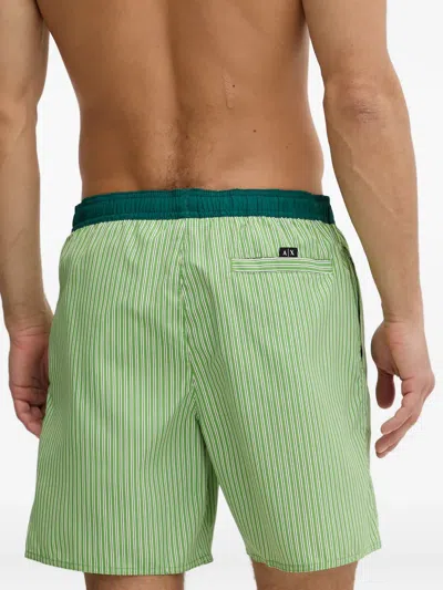 Armani Exchange 스트라이프 프린트 드로스트링 웨이스트 스윔 쇼츠 In Green