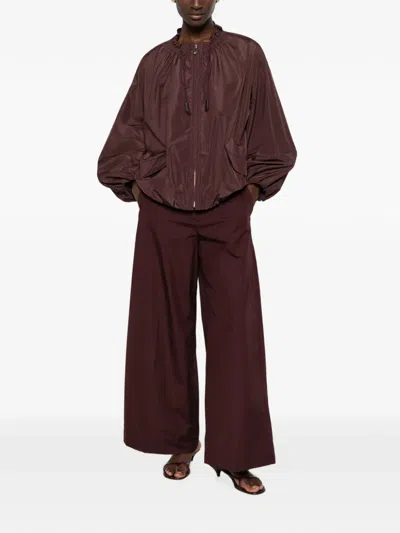 's Max Mara Drawstring Ruffled Jacket In Brown