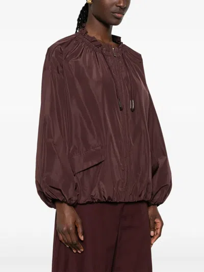 's Max Mara Drawstring Ruffled Jacket In Brown