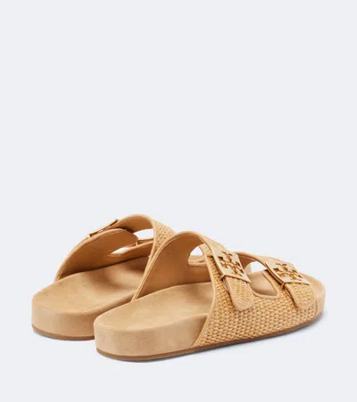 Tory Burch Mellow Raffia-effect Slides In Sand