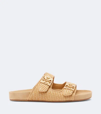 Tory Burch Mellow Raffia-effect Slides In Sand