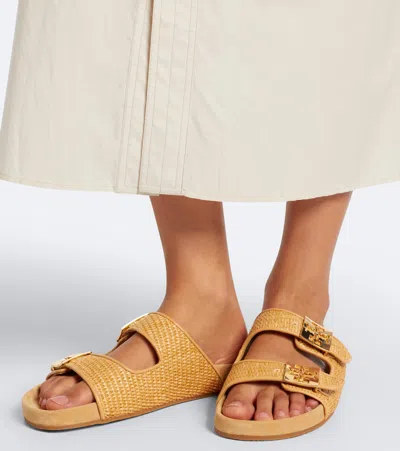 Tory Burch Mellow Raffia-effect Slides In Sand