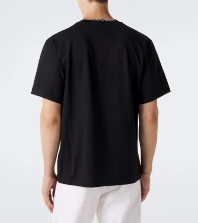 Burberry Cotton Logo T-shirt With Checkered Trim And Chest Pocket In Black