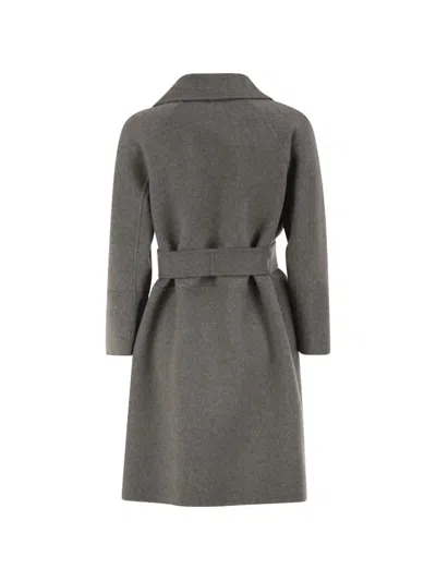 S Max Mara Belted Wool Coat In Gray