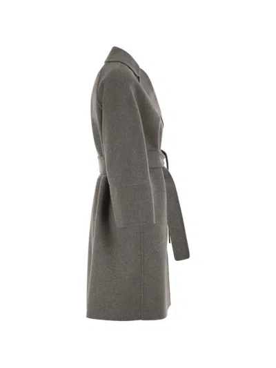S Max Mara Belted Wool Coat In Gray