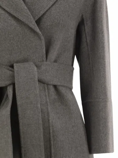 S Max Mara Belted Wool Coat In Gray