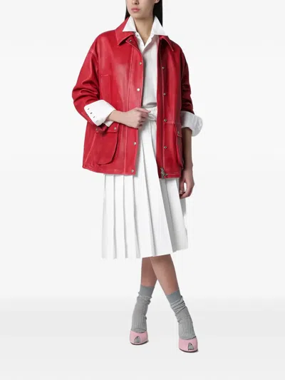 Halfboy Long Sleeve Collared Coat Front Pockets In White