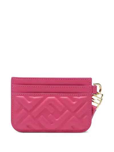 Fendi 바게트 Ff 엠보스드 카드홀더 In Pink
