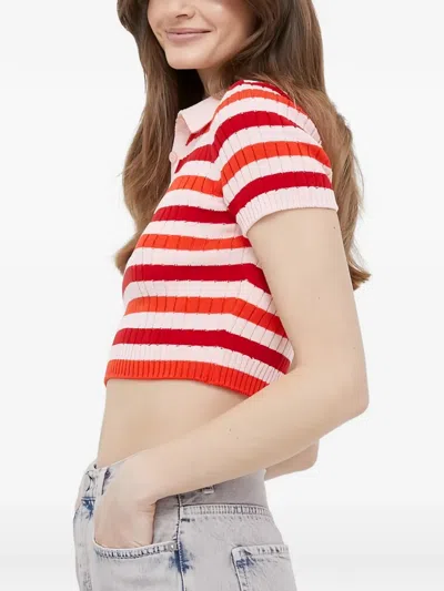 Benetton 스트라이프 폴로 셔츠 In Red