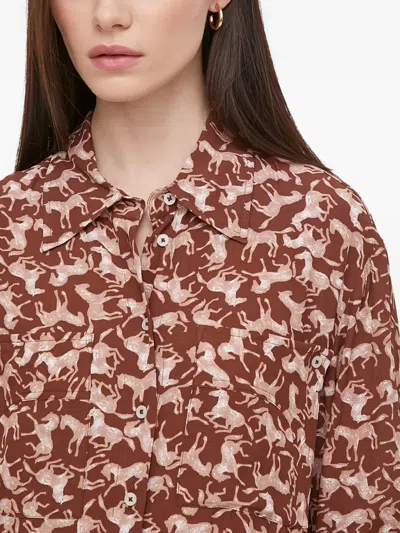 Benetton 애니멀 프린트 칼라 탑 In Brown
