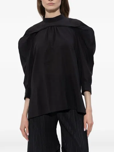 Issey Miyake 퍼프 소매 블라우스 In Black
