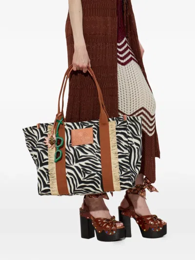 Kurt Geiger Lg 사우스뱅크 라지 지브라 프린트 토트 백 In 화이트